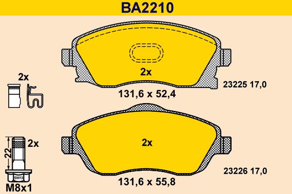 Barum BA2210 - Гальмівні колодки, дискові гальма autocars.com.ua