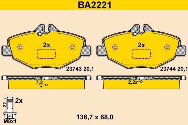 Barum BA2221 - Гальмівні колодки, дискові гальма autocars.com.ua