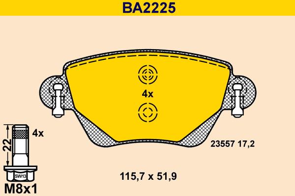 Barum BA2225 - Тормозные колодки, дисковые, комплект avtokuzovplus.com.ua