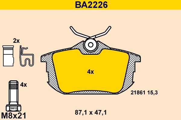 Barum BA2226 - Тормозные колодки, дисковые, комплект autodnr.net