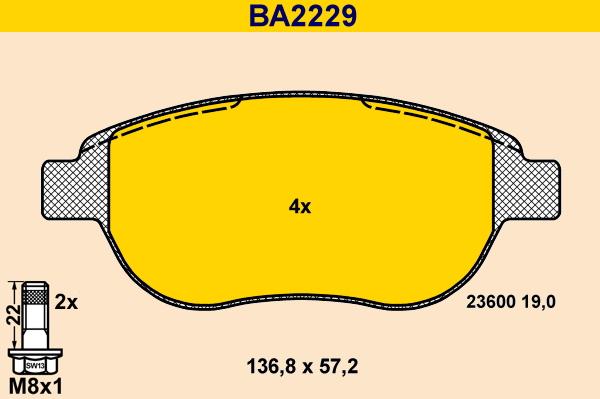 Barum BA2229 - Тормозные колодки, дисковые, комплект avtokuzovplus.com.ua