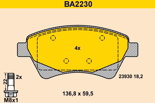 Barum BA2230 - Гальмівні колодки, дискові гальма autocars.com.ua