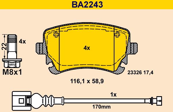 Barum BA2243 - Гальмівні колодки, дискові гальма autocars.com.ua