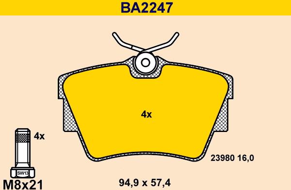 Barum BA2247 - Тормозные колодки, дисковые, комплект avtokuzovplus.com.ua