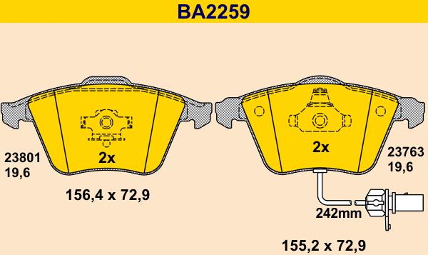 Barum BA2259 - Гальмівні колодки, дискові гальма autocars.com.ua