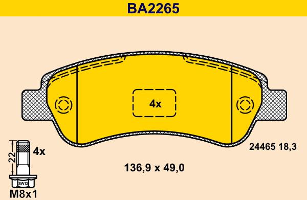 Barum BA2265 - Гальмівні колодки, дискові гальма autocars.com.ua