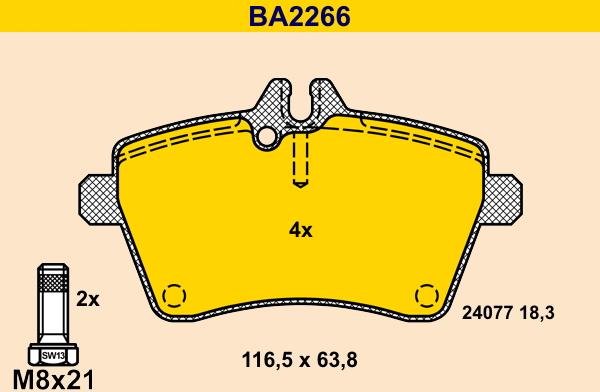 Barum BA2266 - Тормозные колодки, дисковые, комплект avtokuzovplus.com.ua