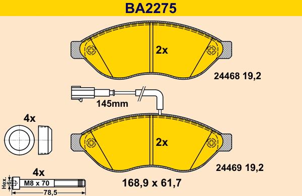 Barum BA2275 - Тормозные колодки, дисковые, комплект avtokuzovplus.com.ua