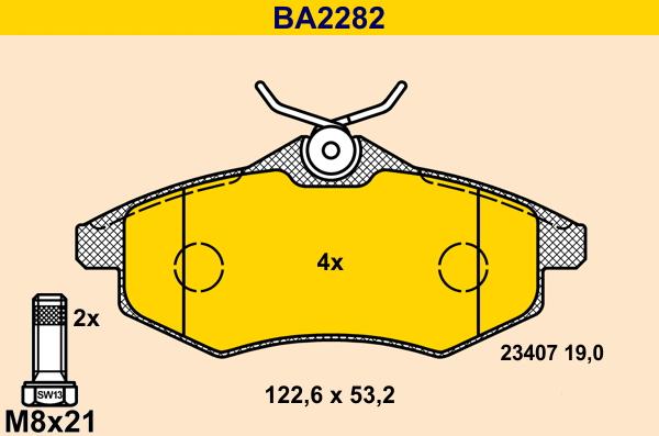 Barum BA2282 - Тормозные колодки, дисковые, комплект avtokuzovplus.com.ua