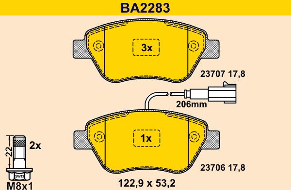 Barum BA2283 - Гальмівні колодки, дискові гальма autocars.com.ua