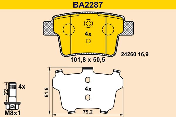 Barum BA2287 - Гальмівні колодки, дискові гальма autocars.com.ua