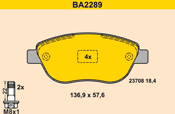 Barum BA2289 - Гальмівні колодки, дискові гальма autocars.com.ua