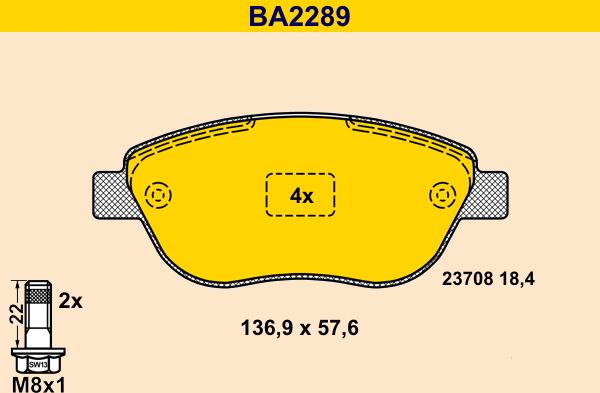 Barum BA2289 - Тормозные колодки, дисковые, комплект avtokuzovplus.com.ua