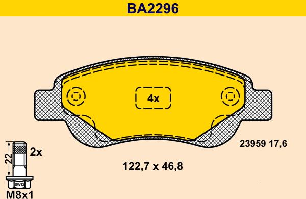 Barum BA2296 - Тормозные колодки, дисковые, комплект avtokuzovplus.com.ua