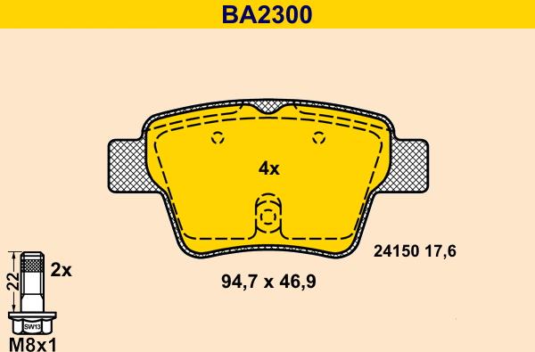 Barum BA2300 - Тормозные колодки, дисковые, комплект autodnr.net