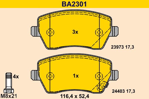 Barum BA2301 - Тормозные колодки, дисковые, комплект autodnr.net