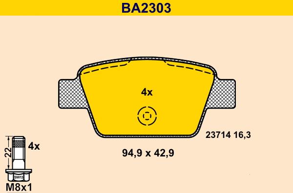 Barum BA2303 - Тормозные колодки, дисковые, комплект avtokuzovplus.com.ua