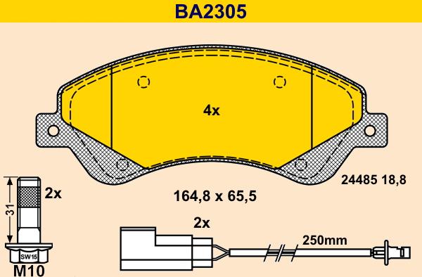 Barum BA2305 - Гальмівні колодки, дискові гальма autocars.com.ua