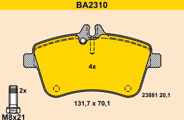 Barum BA2310 - Тормозные колодки, дисковые, комплект avtokuzovplus.com.ua