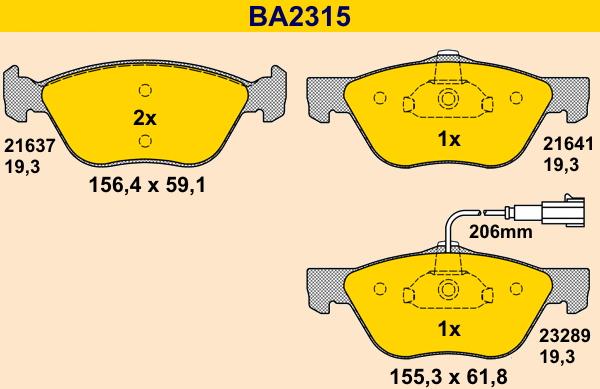 Barum BA2315 - Гальмівні колодки, дискові гальма autocars.com.ua