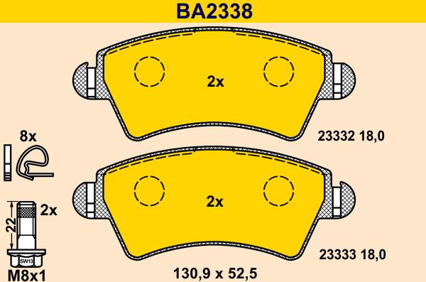 Barum BA2338 - Тормозные колодки, дисковые, комплект avtokuzovplus.com.ua