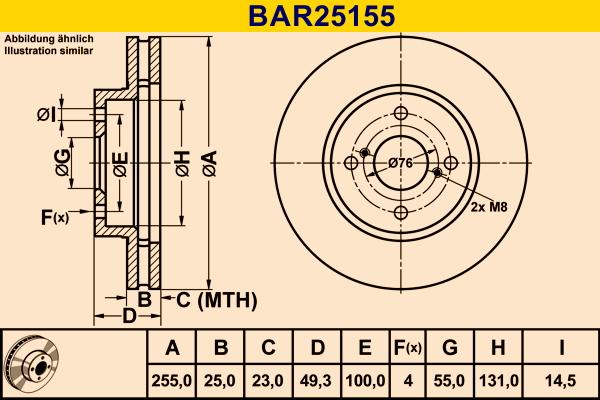 Barum BAR25155 - Гальмівний диск autocars.com.ua