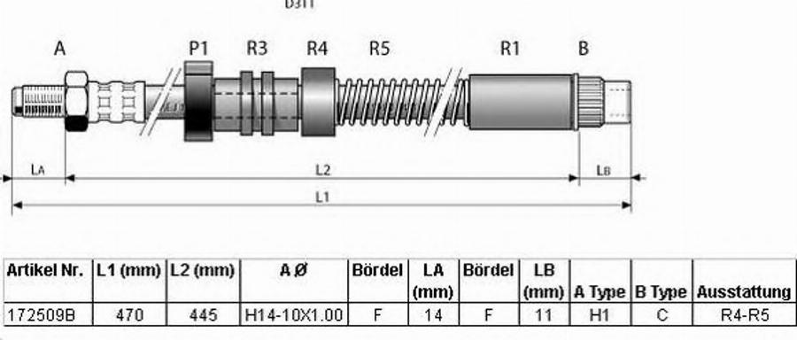 BENDIX 172509 B - Тормозной шланг avtokuzovplus.com.ua