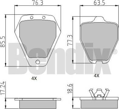 BENDIX 510726 - Тормозные колодки, дисковые, комплект autodnr.net