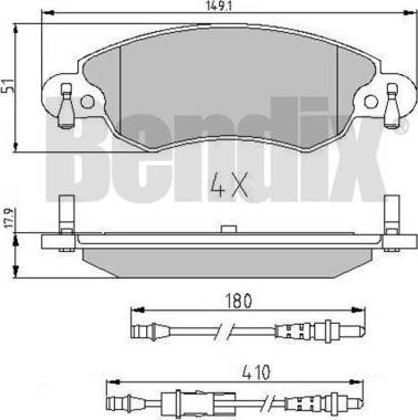 BENDIX 510841 - Гальмівні колодки, дискові гальма autocars.com.ua