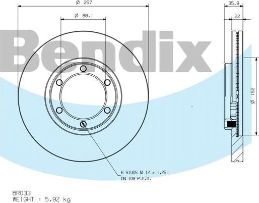 BENDIX BR033 - Гальмівний диск autocars.com.ua