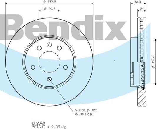 BENDIX BR2040 - Гальмівний диск autocars.com.ua