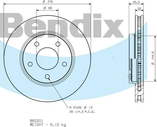 BENDIX BR2201 - Тормозной диск autodnr.net