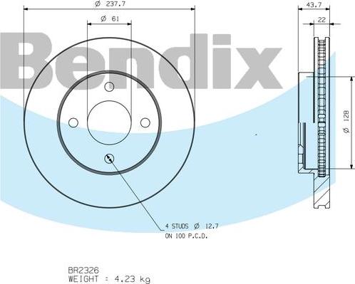 BENDIX BR2326 - Гальмівний диск autocars.com.ua