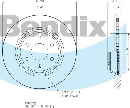 BENDIX BR2332 - Гальмівний диск autocars.com.ua