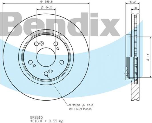 BENDIX BR2510 - Гальмівний диск autocars.com.ua