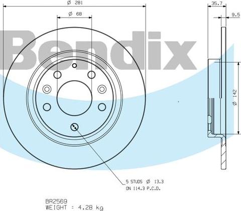 BENDIX BR2569 - Гальмівний диск autocars.com.ua