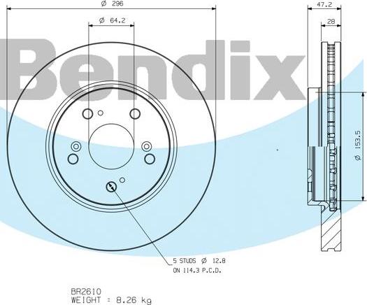 BENDIX BR2610 - Гальмівний диск autocars.com.ua