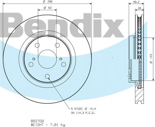 BENDIX BR2709 - Гальмівний диск autocars.com.ua