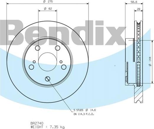 BENDIX BR2740 - Тормозной диск autodnr.net