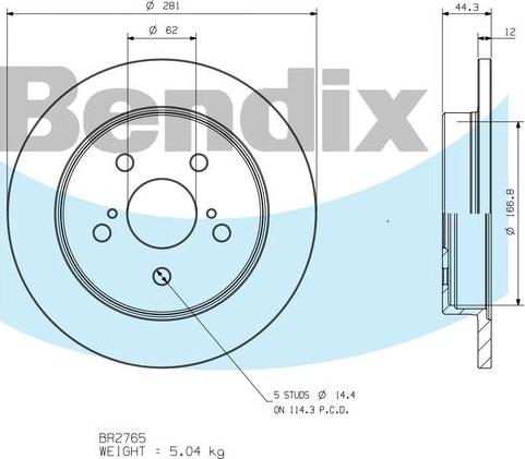 BENDIX BR2765 - Гальмівний диск autocars.com.ua