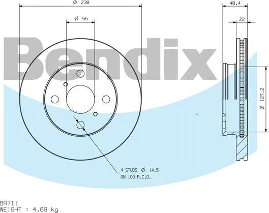 BENDIX BR711 - Гальмівний диск autocars.com.ua