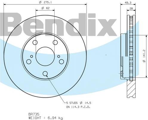 BENDIX BR735 - Тормозной диск autodnr.net