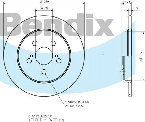 BENDIX BR9411 - Гальмівний диск autocars.com.ua