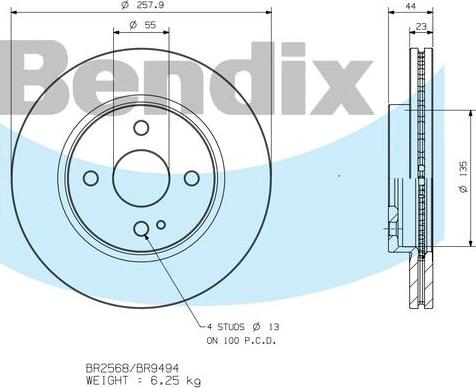 BENDIX BR9494 - Тормозной диск avtokuzovplus.com.ua