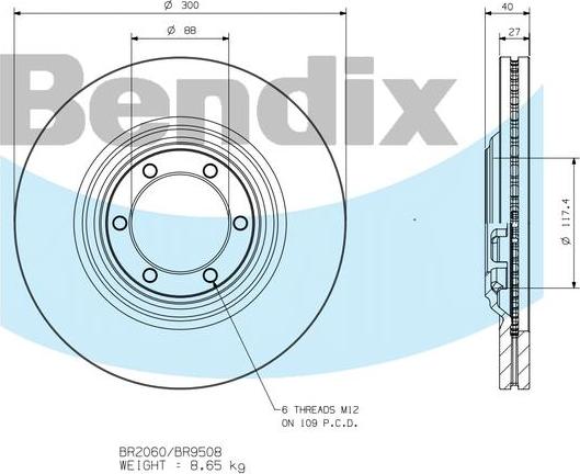 BENDIX BR9508 - Тормозной диск avtokuzovplus.com.ua