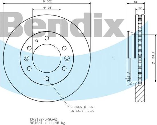 BENDIX BR9542 - Гальмівний диск autocars.com.ua