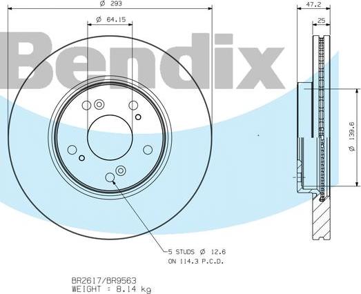 BENDIX BR9563 - Гальмівний диск autocars.com.ua