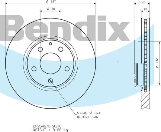 BENDIX BR9570 - Гальмівний диск autocars.com.ua