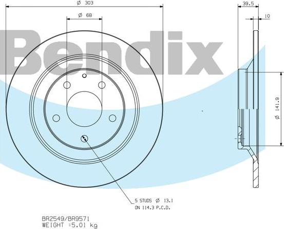 BENDIX BR9571 - Тормозной диск avtokuzovplus.com.ua