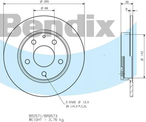 BENDIX BR9573 - Гальмівний диск autocars.com.ua